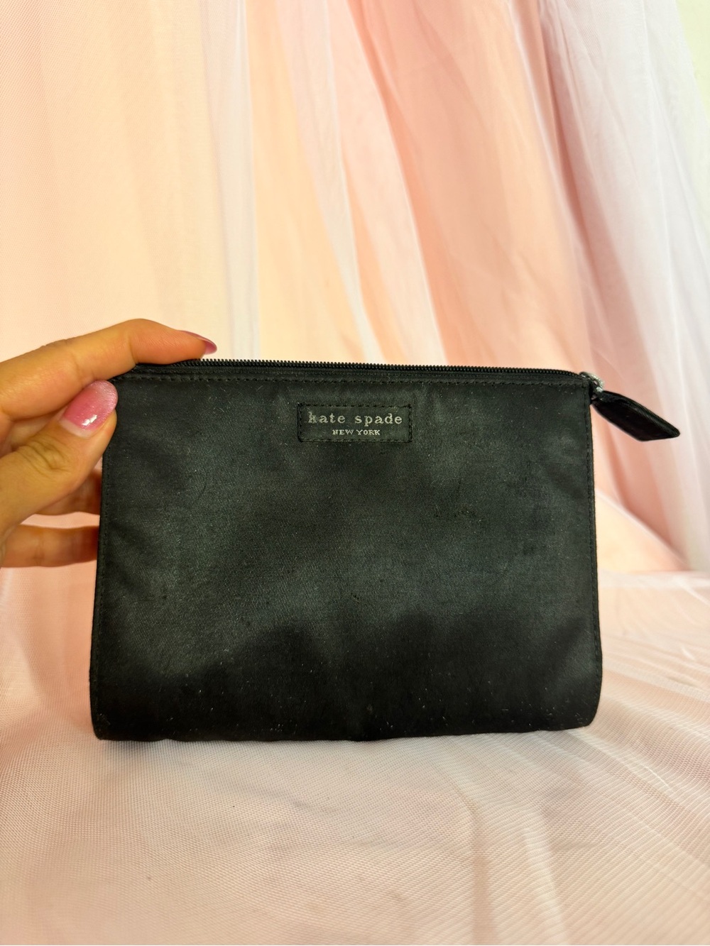 👛kate spade new york Black Zipper Makeup Bag Cosmetic Pouch
